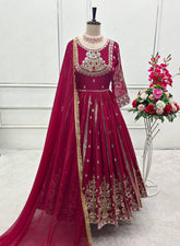 Designer Red Georgette Embroidery Work Gown